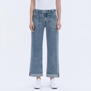 Flying Monkey Women's Wide Leg Cuffed Jeans in Light Blue